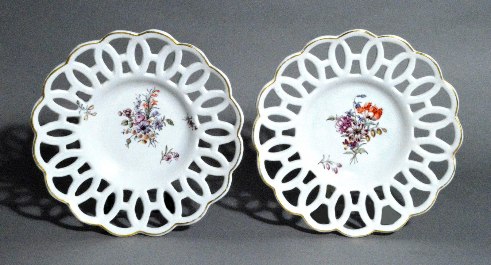 Chelsea Porcelain Botanical Reticulated Circular Dishes, Gold Anchor Period, Circa 1760 - 6