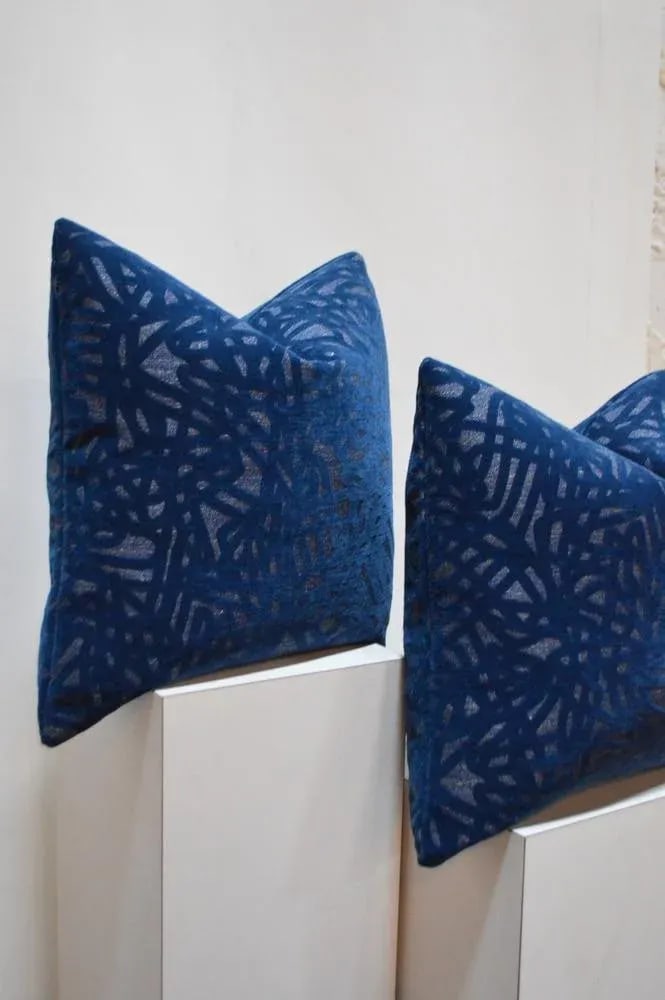 Pair of Luna Textiles "Boomerang" Blue Custom Pillows 22x22 In. - 3