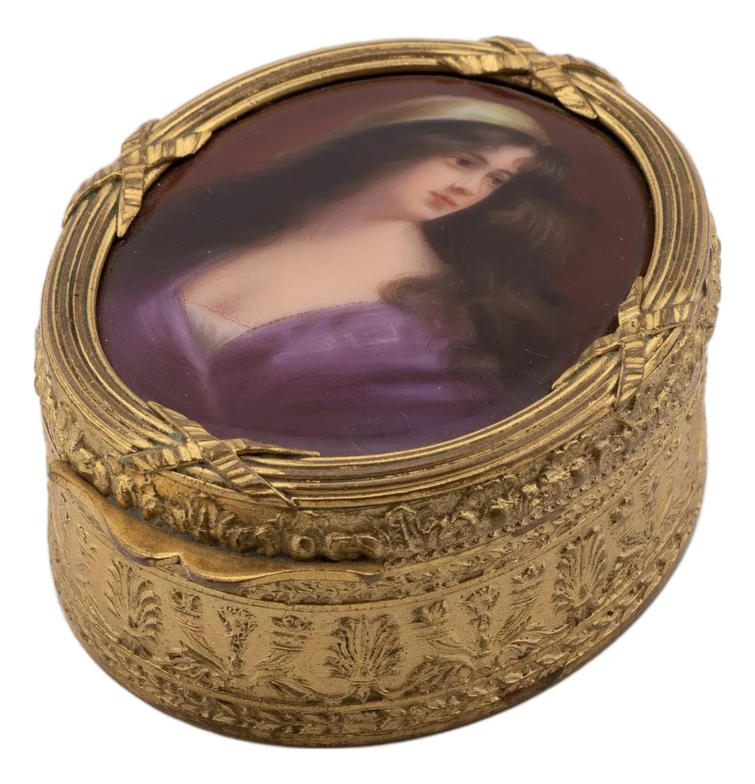 Royal Vienna Porcelain Miniature Gilt Bronze Portrait Box by Franz Wagner (1 of 5)