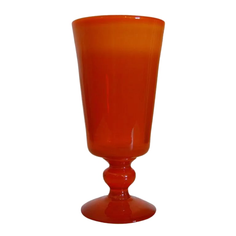 Erik Höglund Mid-Century Signed Orange Footed Art Glass Vase for Boda C. 1960s: Vintage Swedish Footed Orange Art Glass Vase by Erik Hoglund for Boda (1932 - 1998). Engraved on bottom: "H 1671/193."Vintage Swedish Orange Footed Art Glass Vase by Erik Hoglund for Boda circa 1960s.