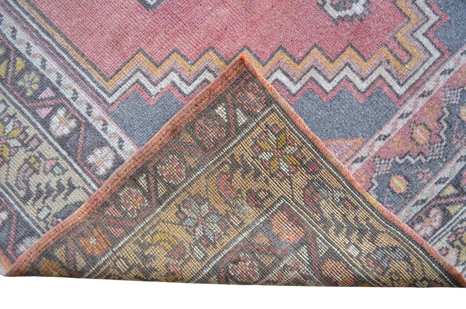 Distressed Area Rug Hand Knotted Colorful Low Pile Oushak Rug - 4' X 6'7'' - 10