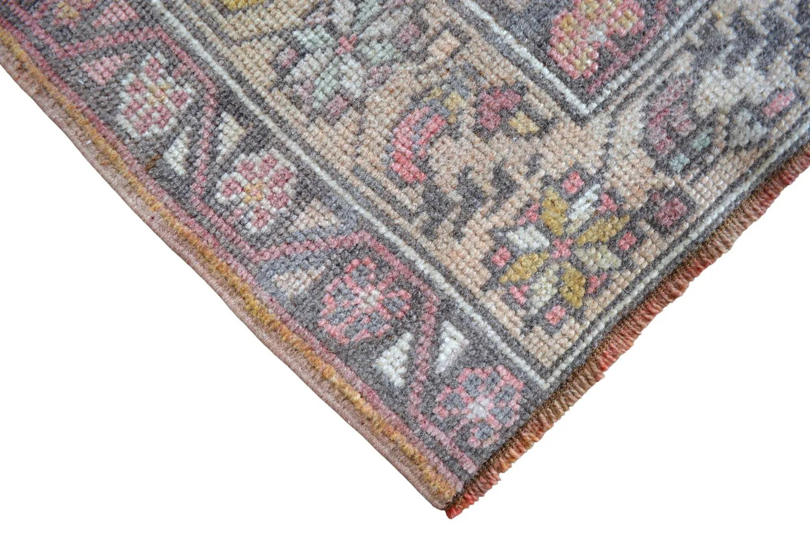 Distressed Area Rug Hand Knotted Colorful Low Pile Oushak Rug - 4' X 6'7'' - 11