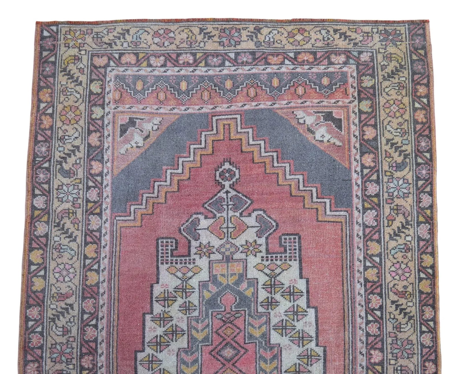 Distressed Area Rug Hand Knotted Colorful Low Pile Oushak Rug - 4' X 6'7'' - 8