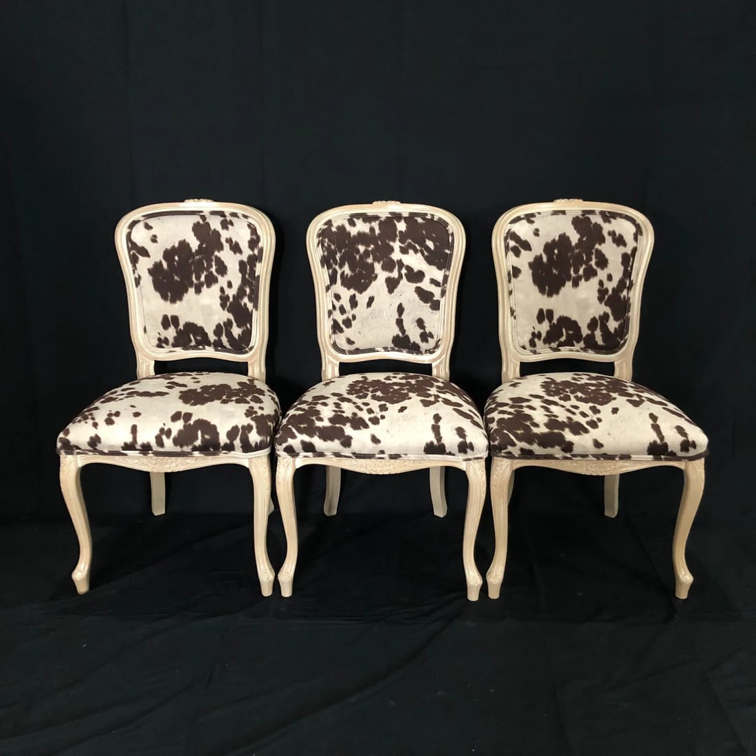 Louis XV Style Bleached Wood Chairs With Faux Hide Upholstery -Set of 3 - 13