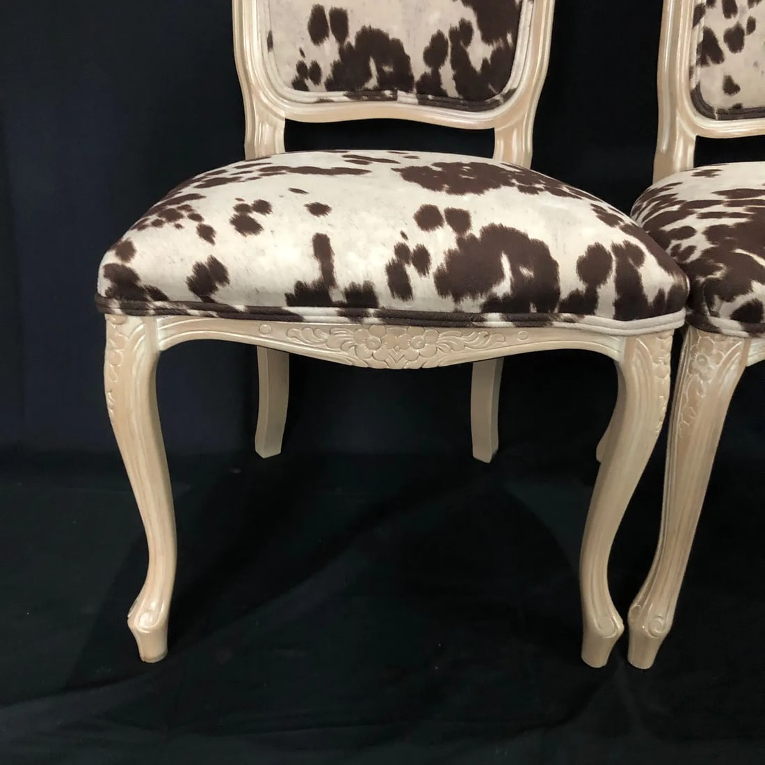 Louis XV Style Bleached Wood Chairs With Faux Hide Upholstery -Set of 3 - 4