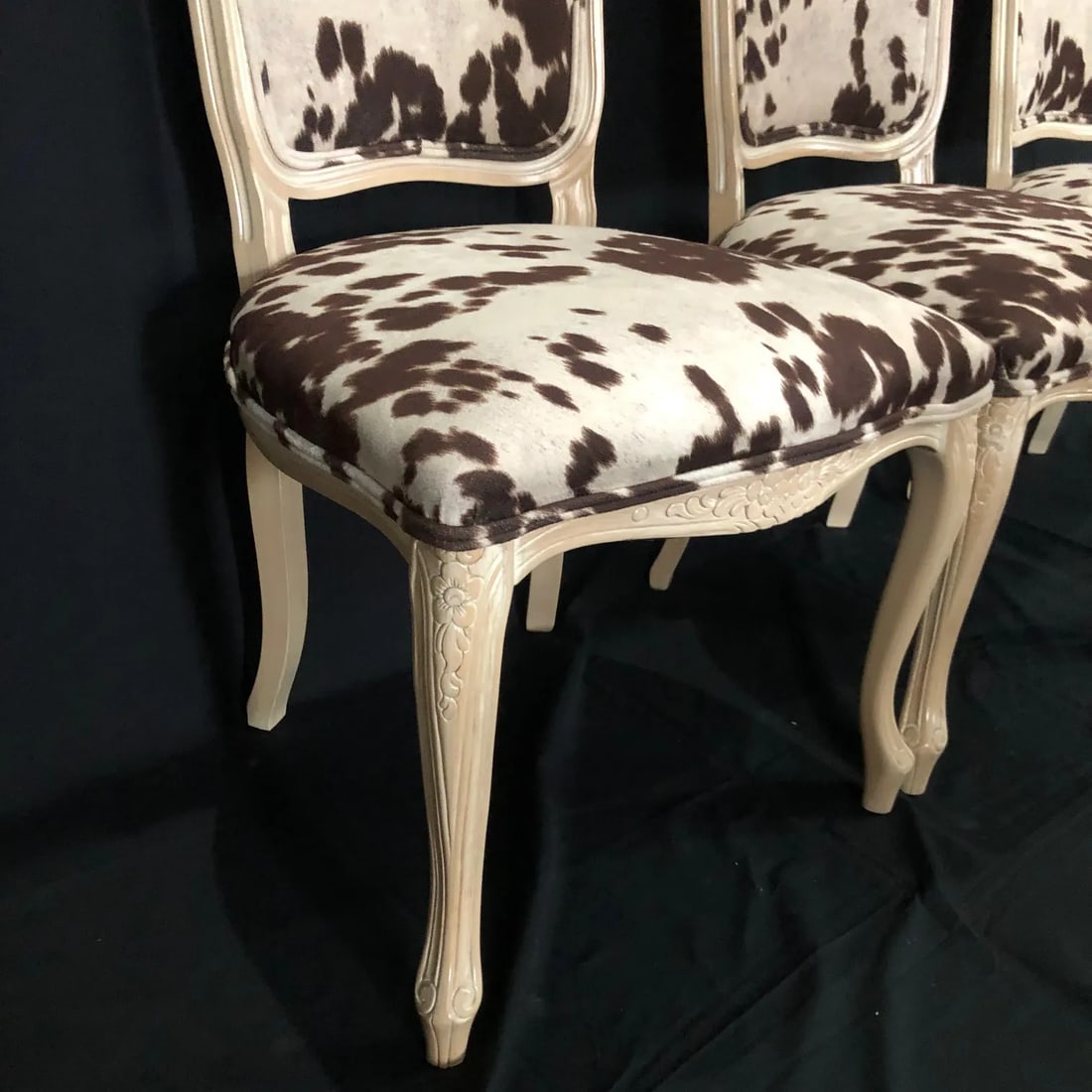 Louis XV Style Bleached Wood Chairs With Faux Hide Upholstery -Set of 3 - 5
