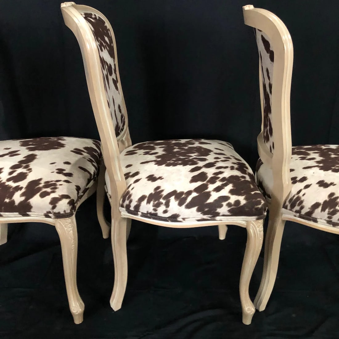 Louis XV Style Bleached Wood Chairs With Faux Hide Upholstery -Set of 3 - 9