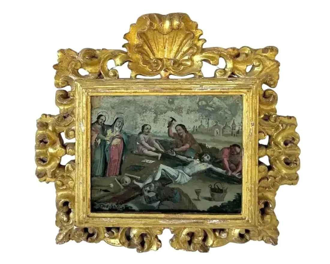 Pair of Spanish Colonial School Reverse Glass Paintings Framed - 3