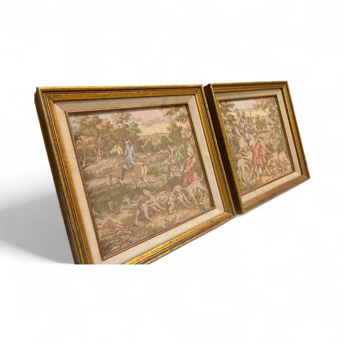 Pair of Louis XV Figurative Aubusson-Style Tapestries in Gilt Wood Frames - 2