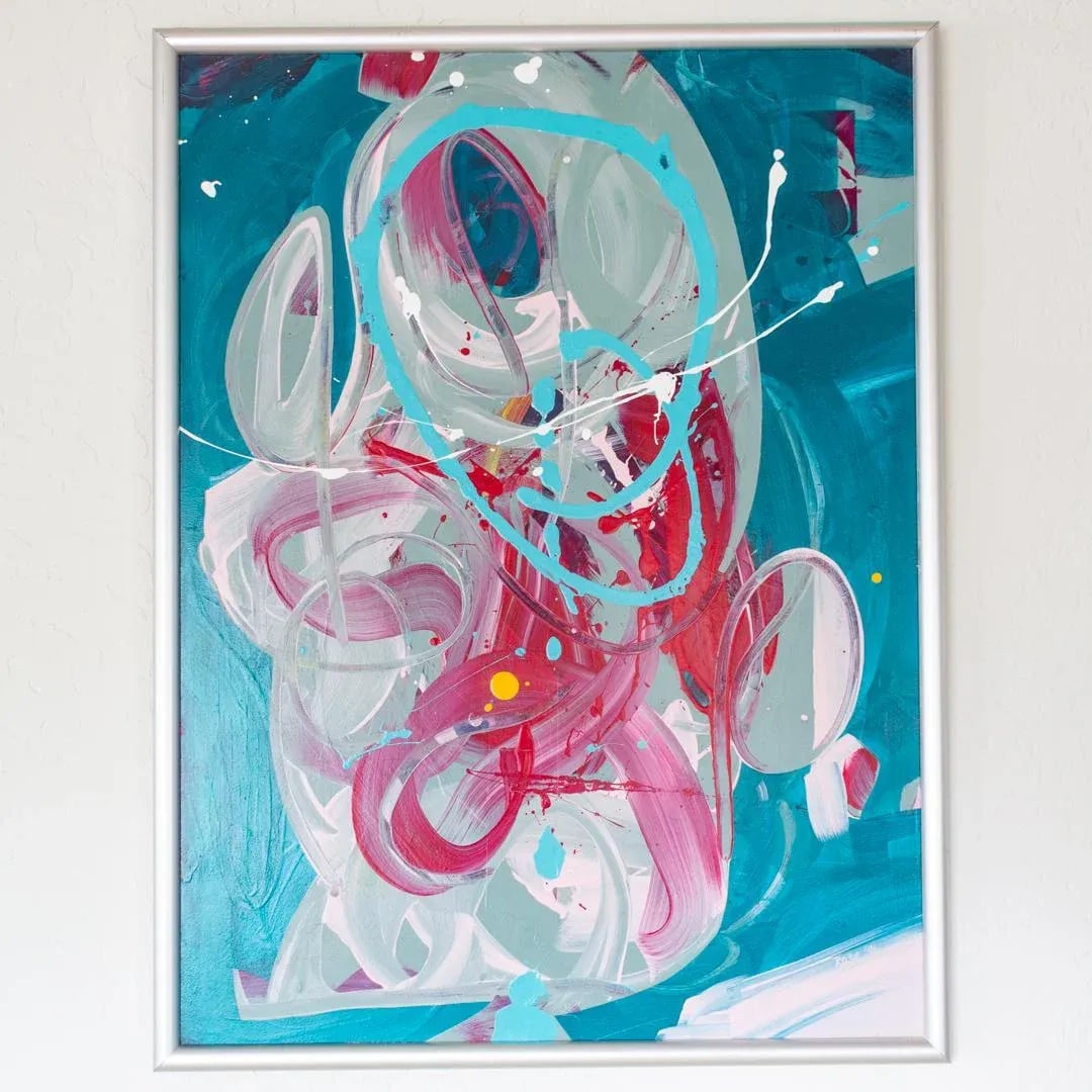 Large Abstract Contemporary Painting | Turquoise Magenta Pink Teal - 10