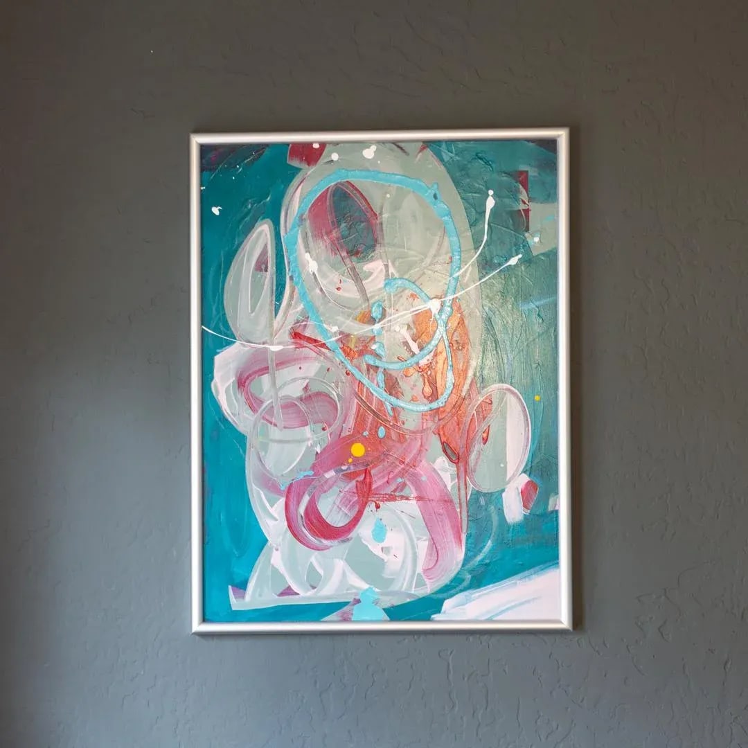 Large Abstract Contemporary Painting | Turquoise Magenta Pink Teal - 2