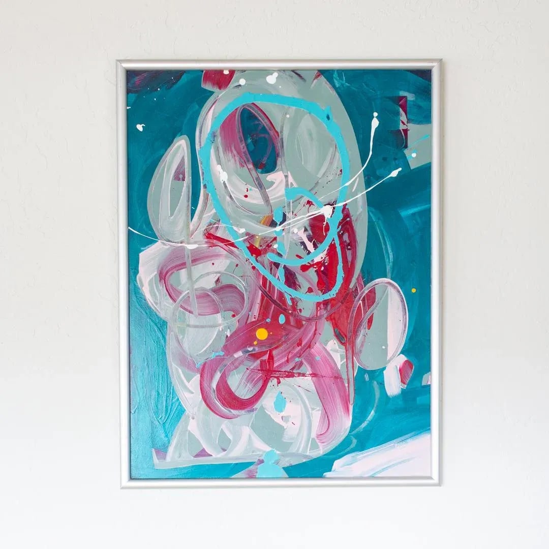 Large Abstract Contemporary Painting | Turquoise Magenta Pink Teal - 3