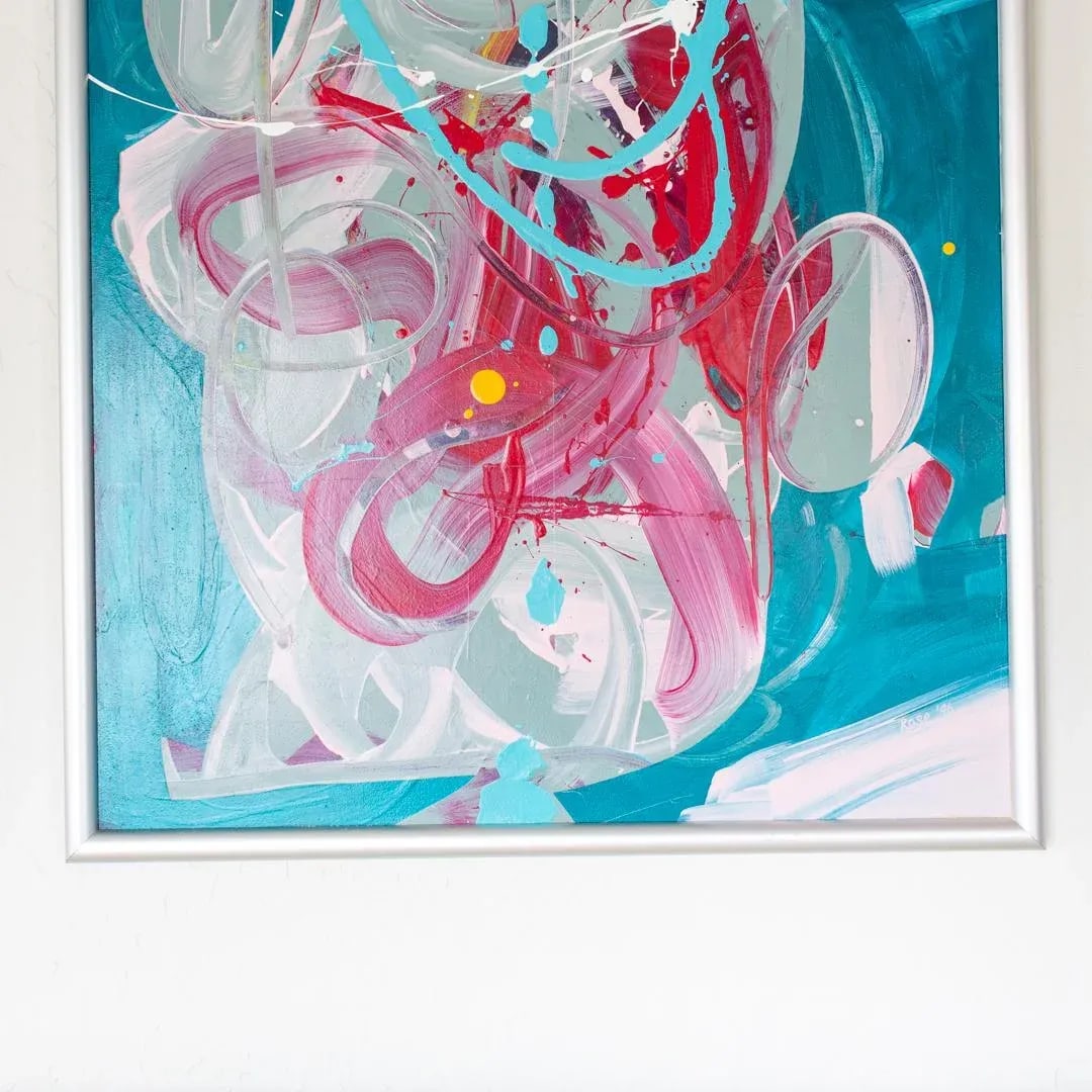Large Abstract Contemporary Painting | Turquoise Magenta Pink Teal - 5