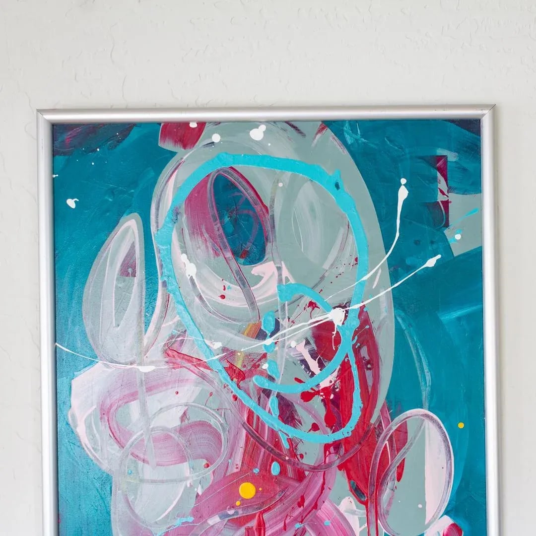Large Abstract Contemporary Painting | Turquoise Magenta Pink Teal - 6