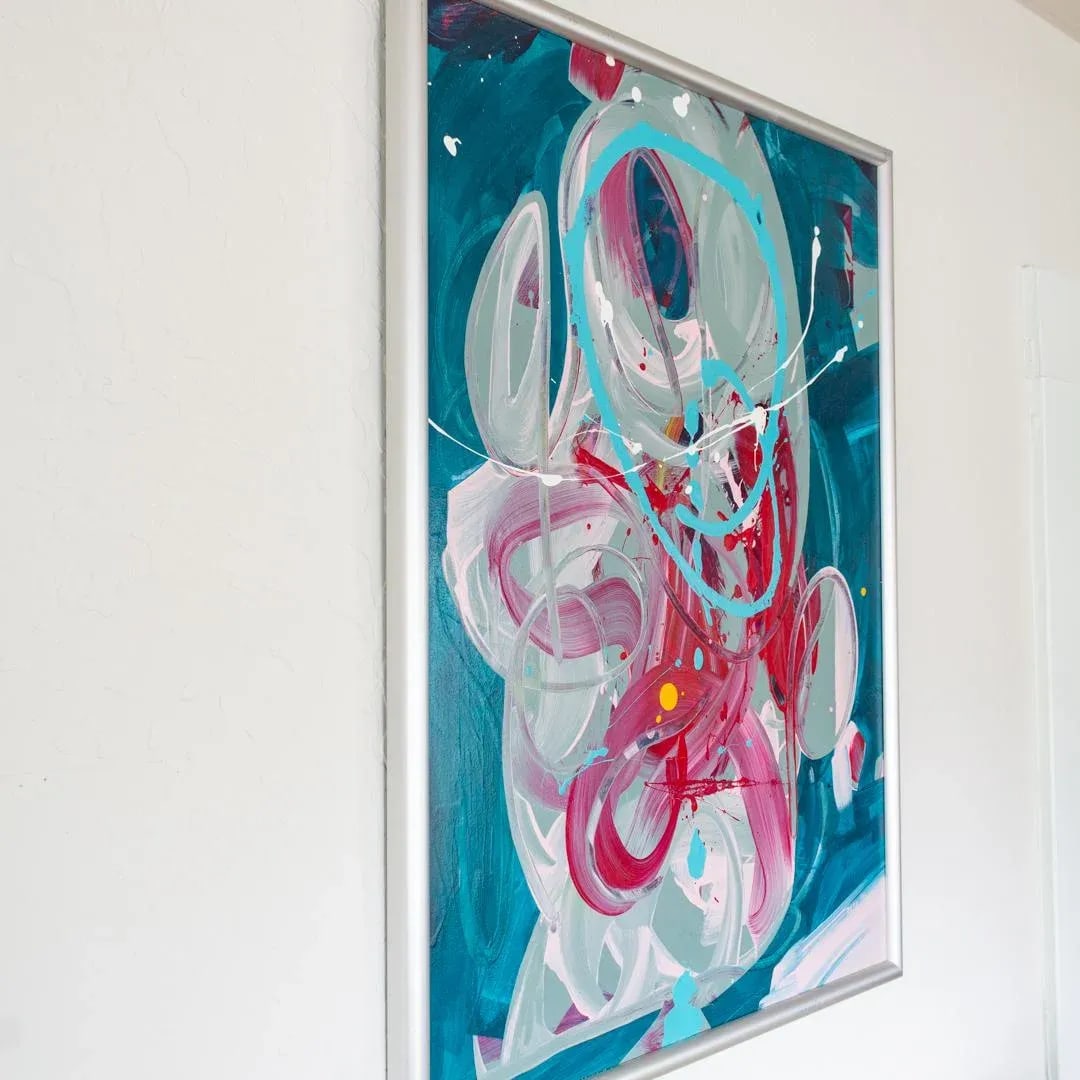 Large Abstract Contemporary Painting | Turquoise Magenta Pink Teal - 8