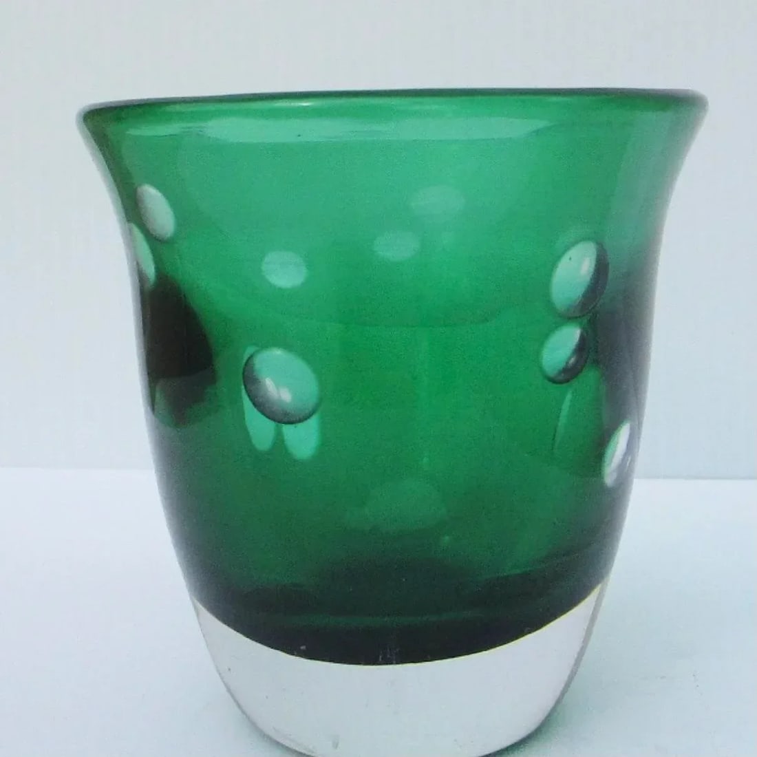 Kosta Boda Vintage Green and Clear Signed Vase - 2