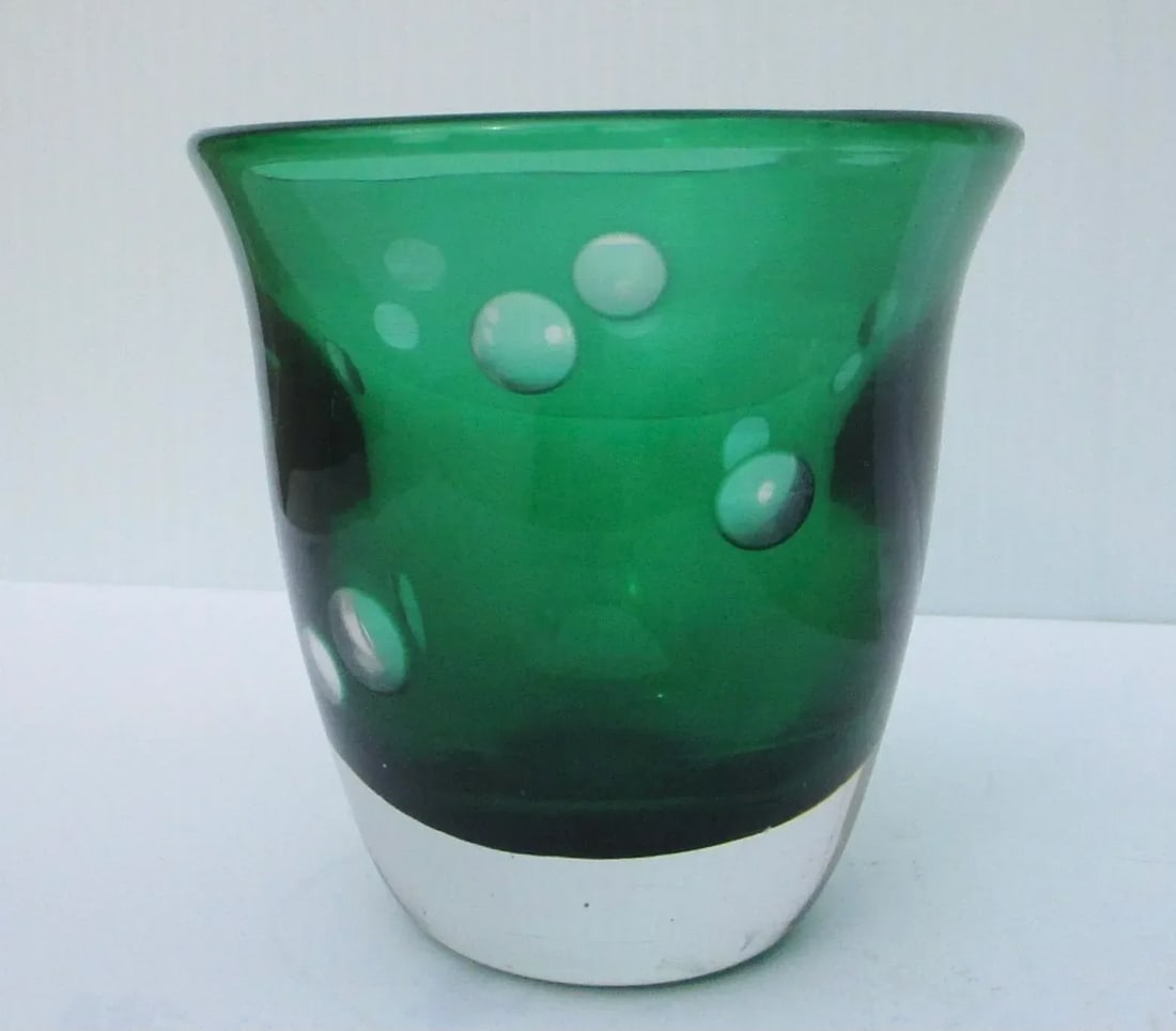 Kosta Boda Vintage Green and Clear Signed Vase - 3