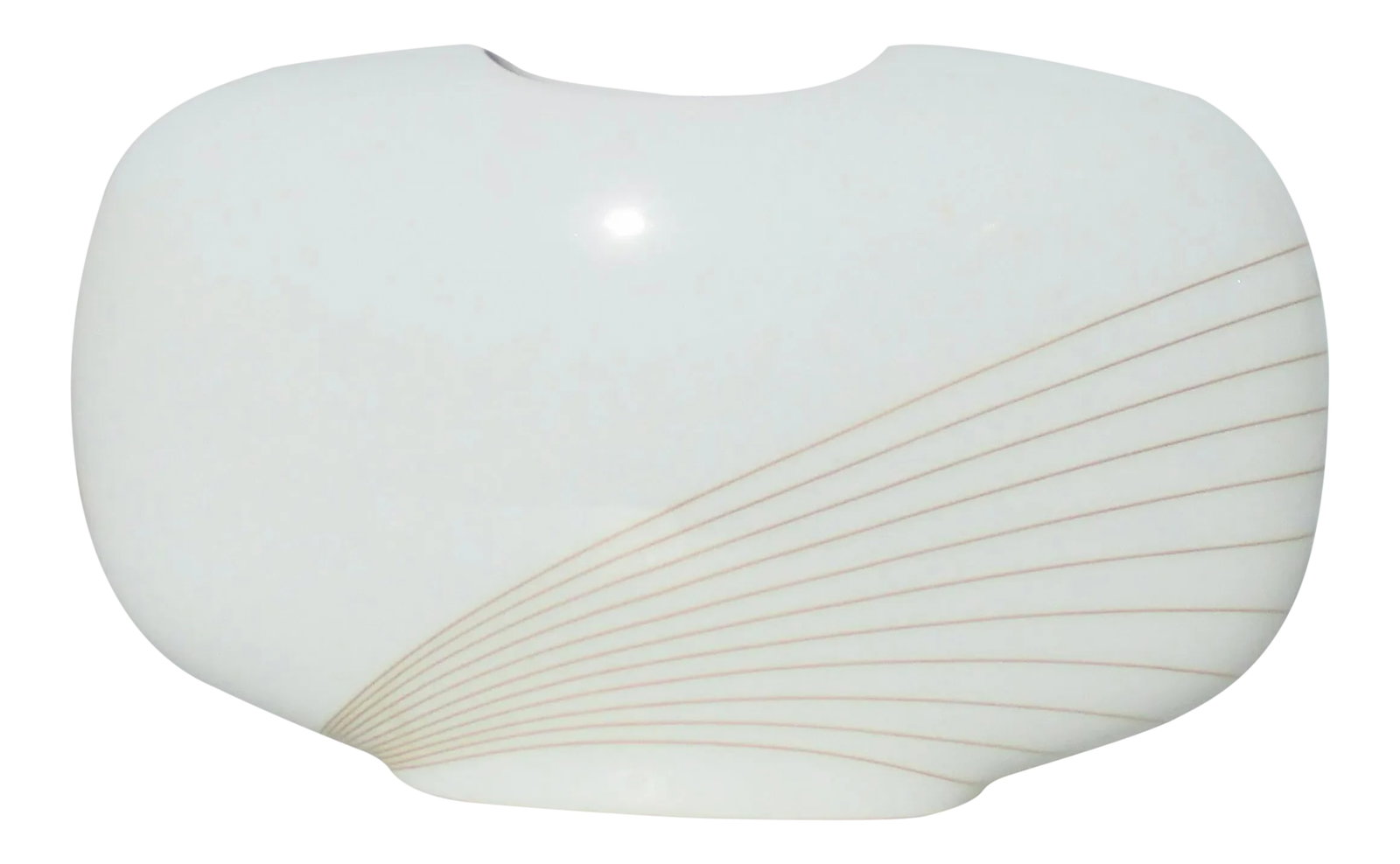 Hutschenreuther Gold and White Porcelain Vase Vintage 1980s': Beautiful white oval vase with graphic golden rays on an asymmetrical spray across the flat sides of the vase. Converging at the lower corner and making a gold spine up one thin end and a clear