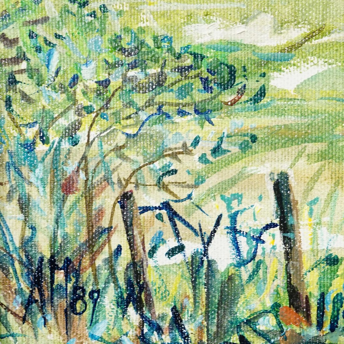 Landscape Steinhoegl Bavaria, 1989 – Oil Painting by Alexander Michael - 3