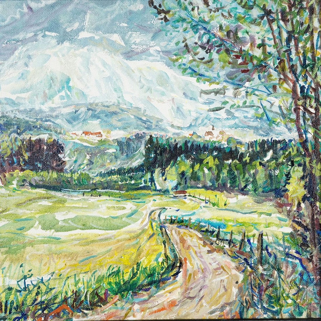 Landscape Steinhoegl Bavaria, 1989 – Oil Painting by Alexander Michael - 5