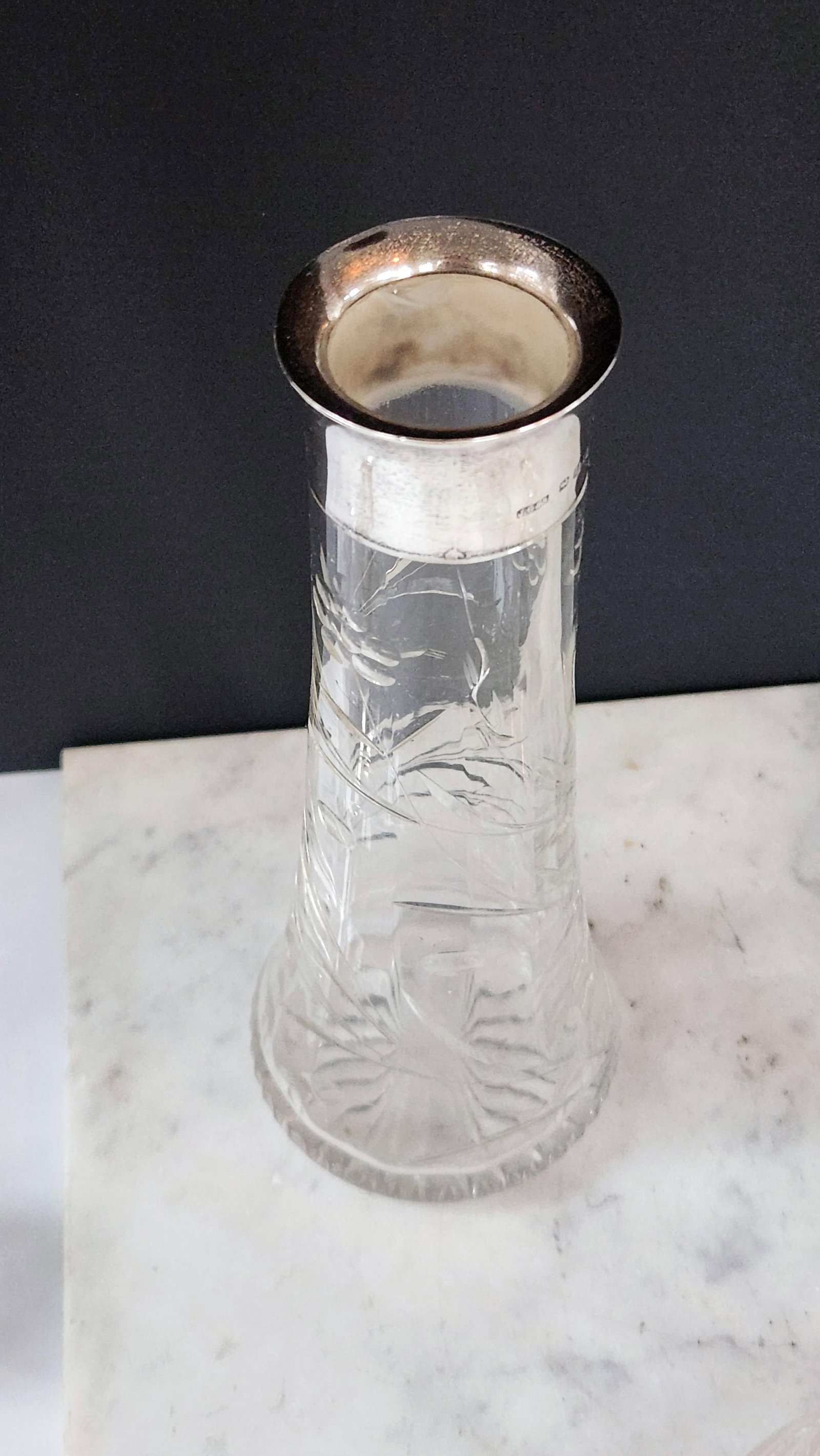 Antique English Sterling Silver & Cut Crystal Decanter Pair "” 1899 Birmingham j.g & S - 12