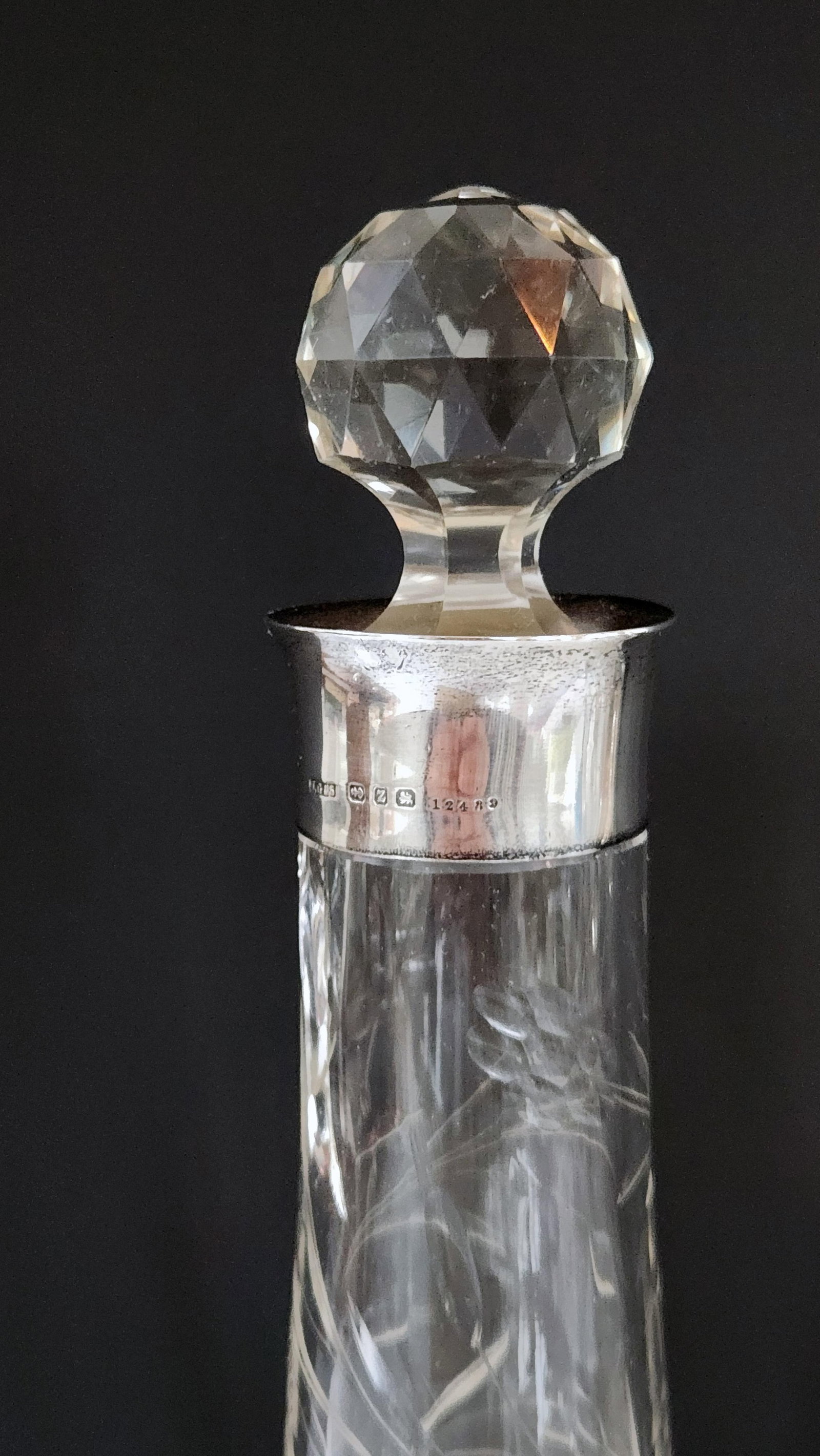 Antique English Sterling Silver & Cut Crystal Decanter Pair "” 1899 Birmingham j.g & S - 13