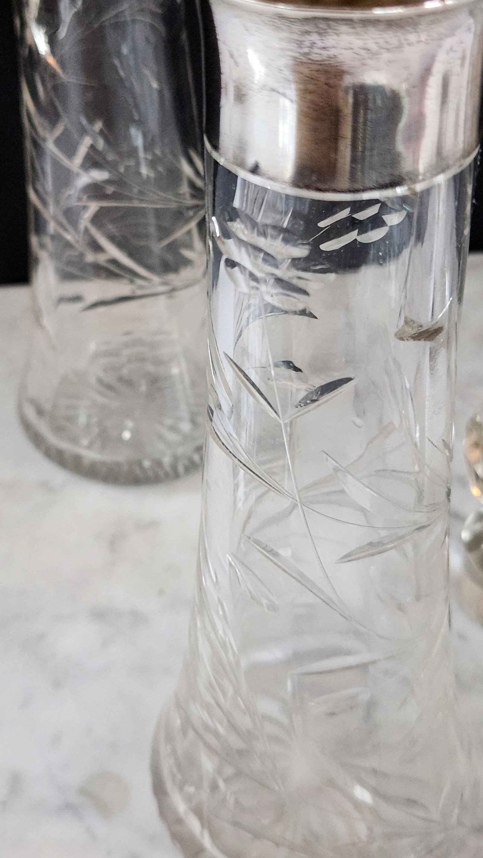 Antique English Sterling Silver & Cut Crystal Decanter Pair "” 1899 Birmingham j.g & S - 8