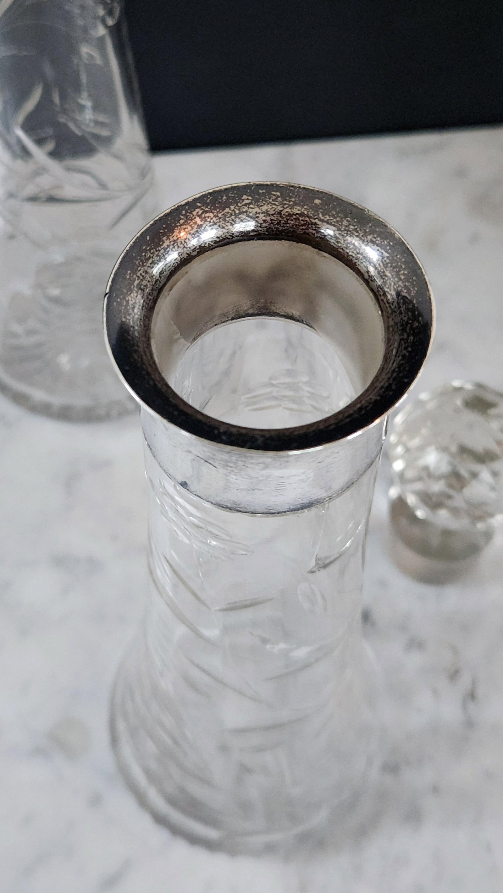 Antique English Sterling Silver & Cut Crystal Decanter Pair "” 1899 Birmingham j.g & S - 9