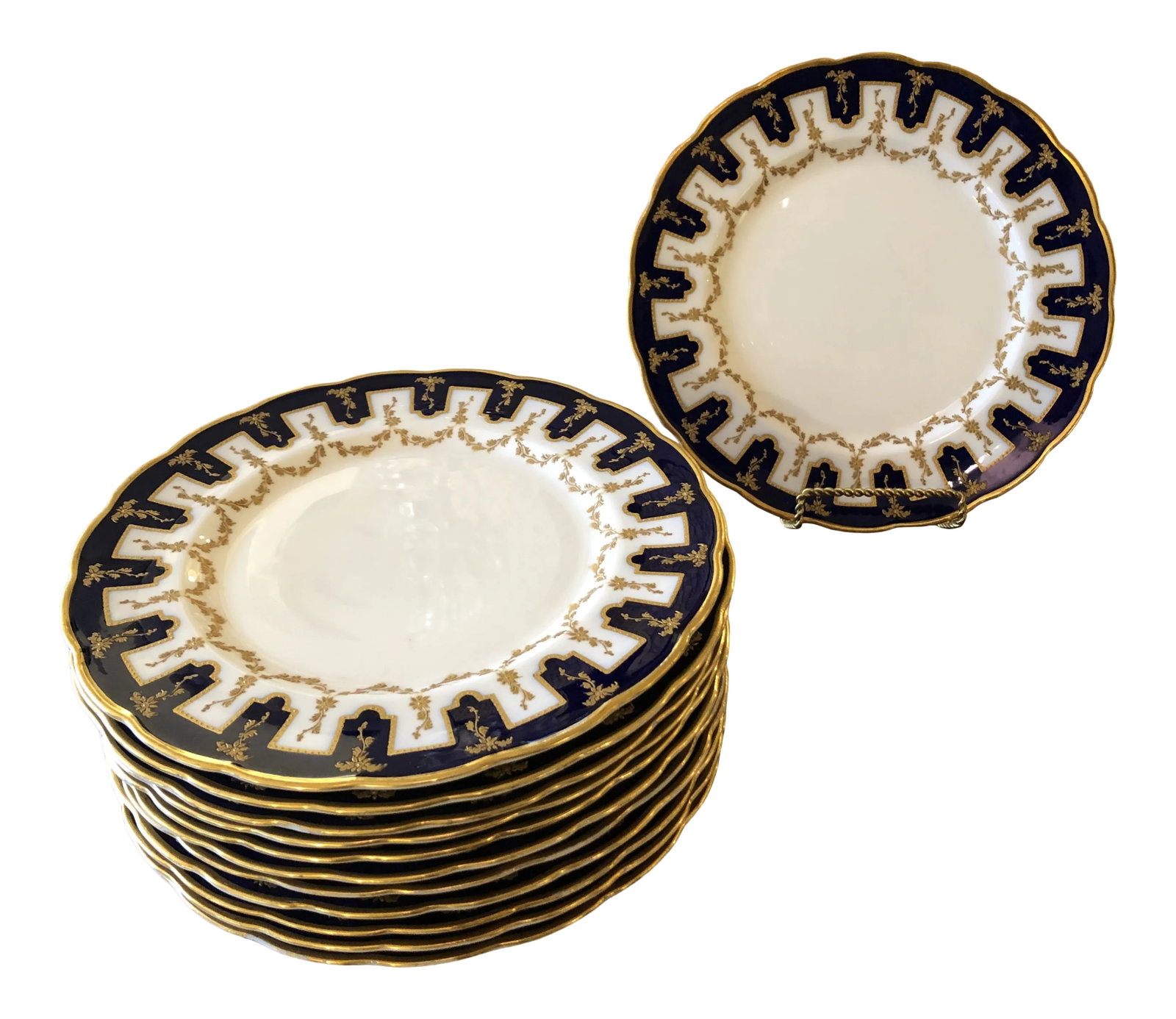 Antique Ovington Brothers English Porcelain Dinner Plates -Set of 12 (1 of 9)