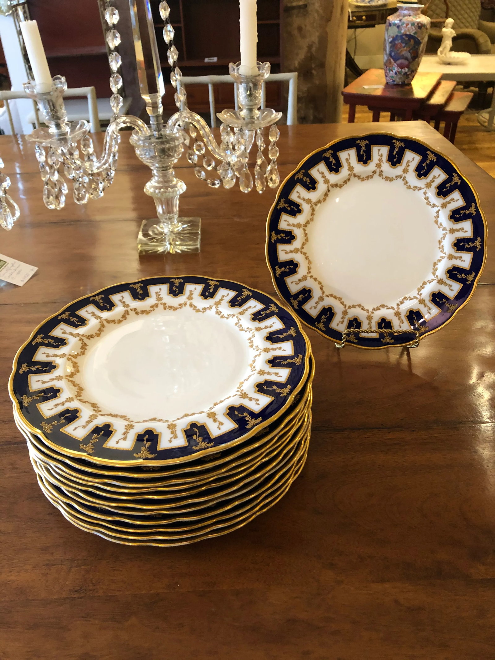 Antique Ovington Brothers English Porcelain Dinner Plates -Set of 12 - 9