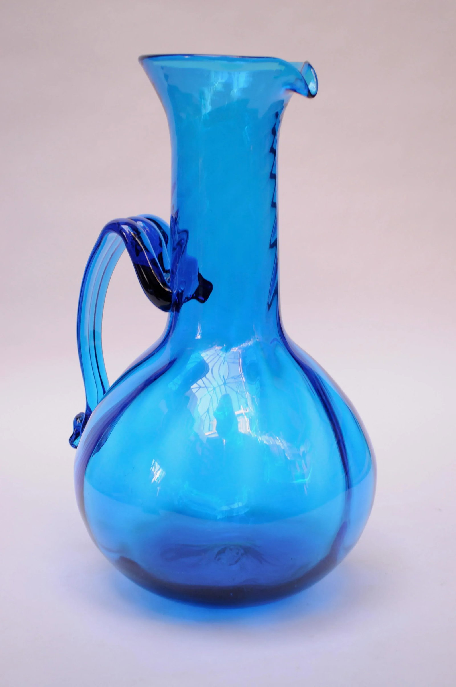 Large Blenko Turquoise Blown Glass Pitcher - 4