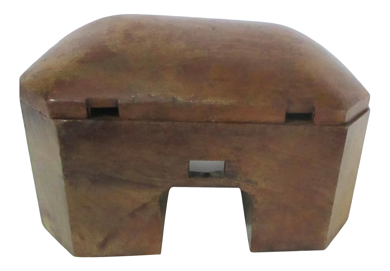 Vintage Hardwood Desk Box 1930s': Handsome hand-made teak desk-box, vintage 30s' lidded box with Art deco design and Arts and Crafts means. A solid block of teak with a hinged domed lid. Simply the best aesthetic consideration of