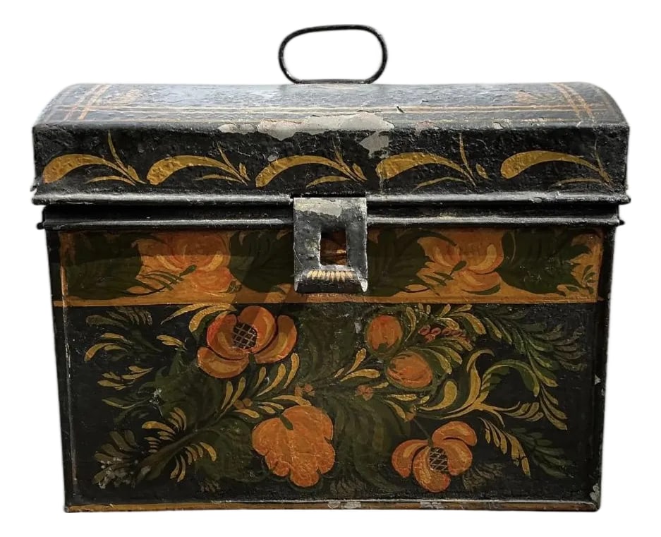 American Folk Art Painted Toleware Tin Box (1 of 9)