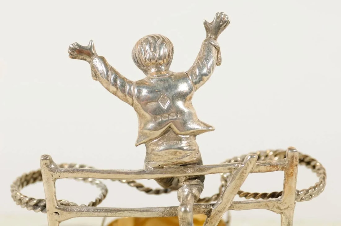 Circa 1873 English Silverplate Cruet Set of Young Boy Leaping in the Air - 9