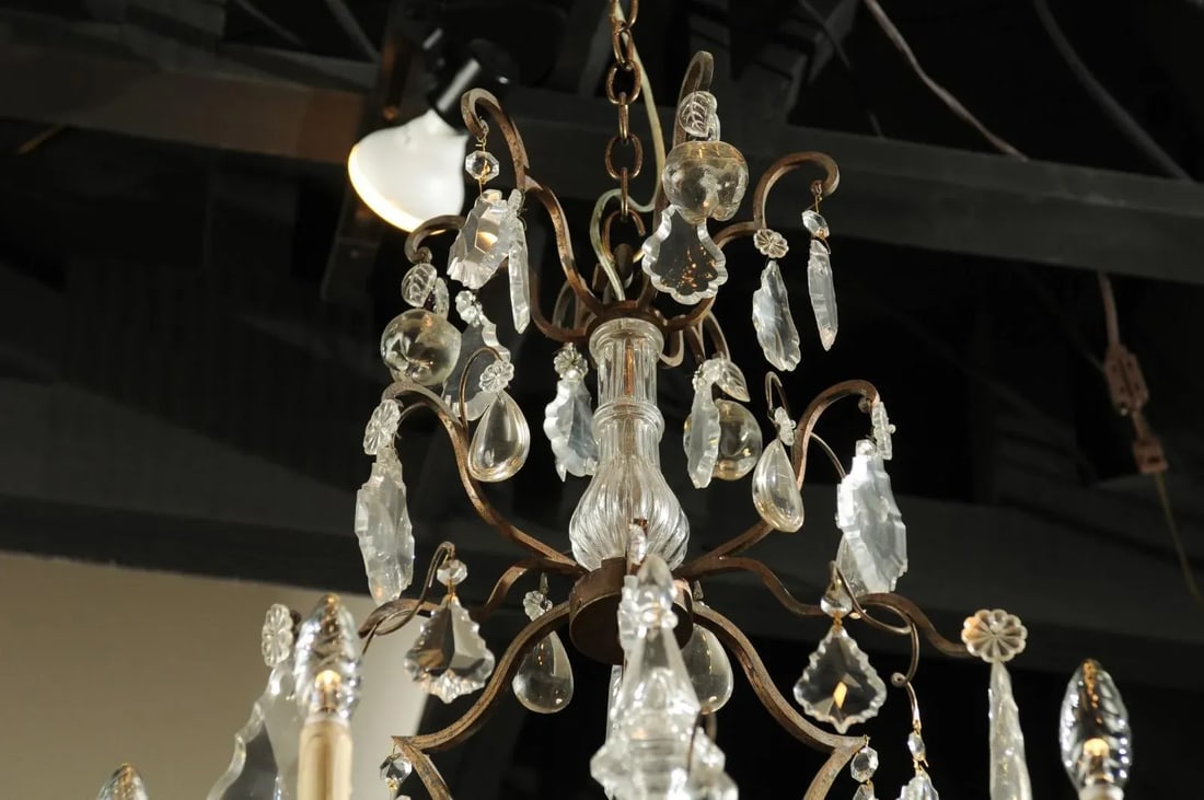 Late 19th Century French Six-Light Crystal and Iron Chandelier with Obelisks - 11