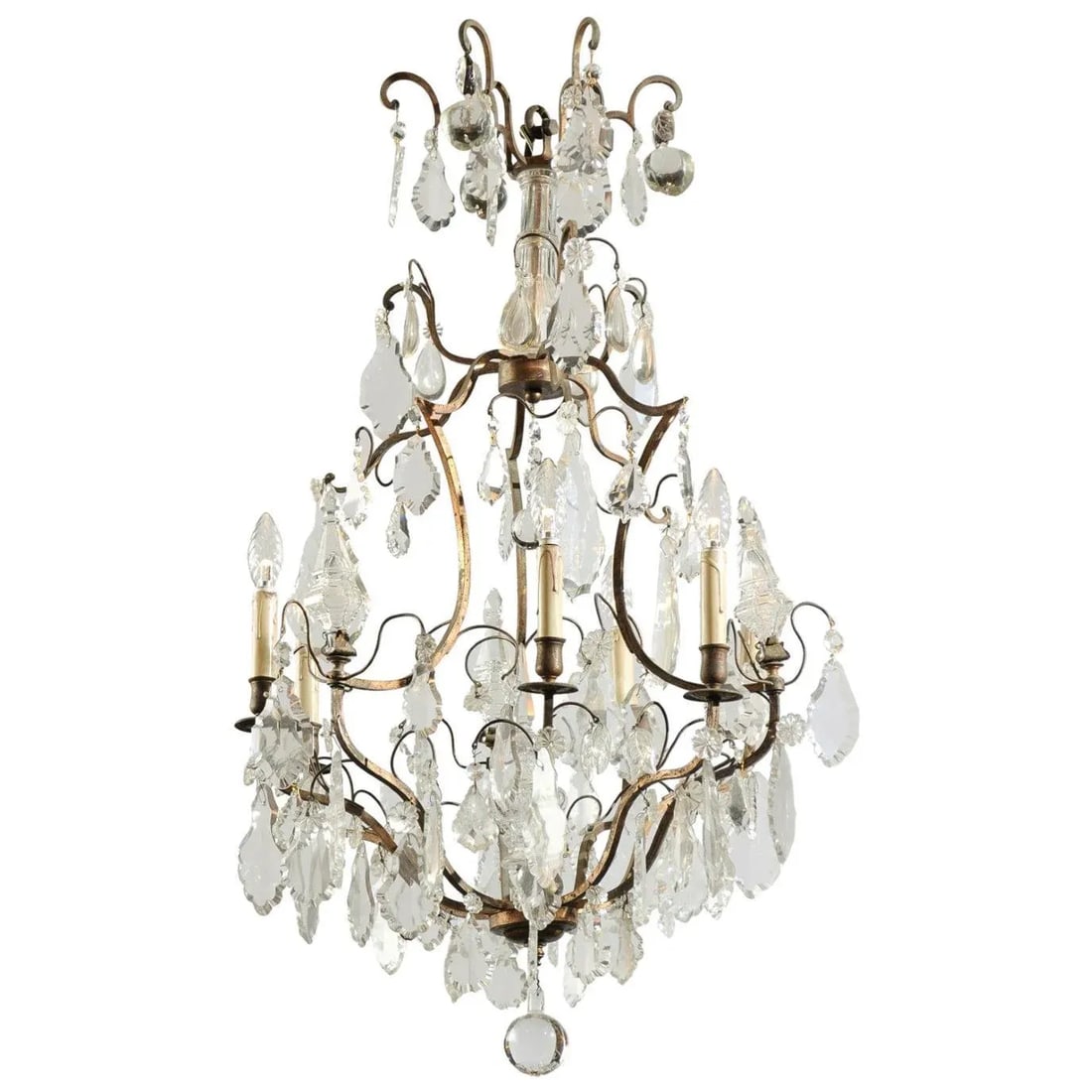Late 19th Century French Six-Light Crystal and Iron Chandelier with Obelisks - 12