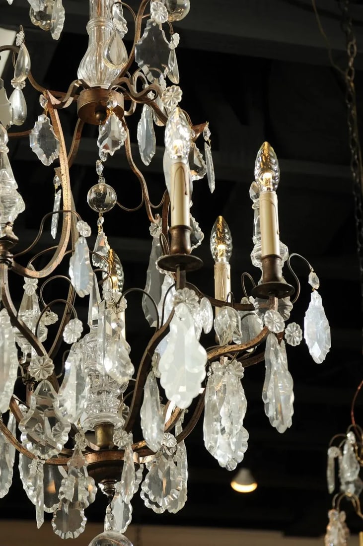 Late 19th Century French Six-Light Crystal and Iron Chandelier with Obelisks - 3