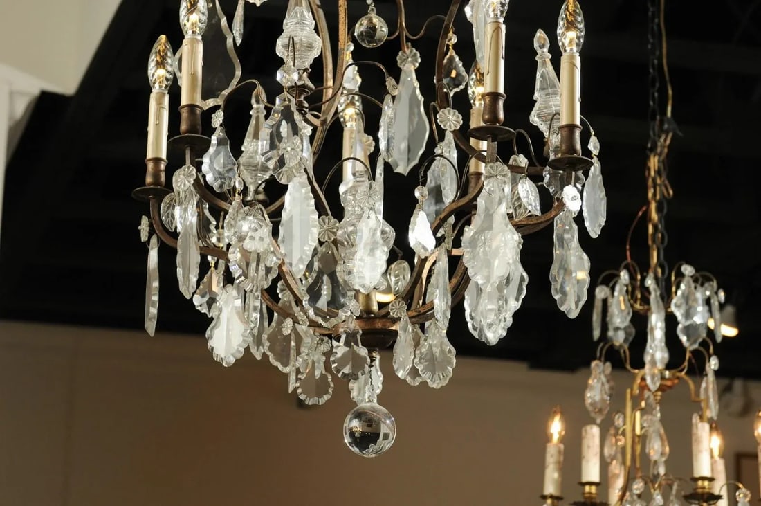 Late 19th Century French Six-Light Crystal and Iron Chandelier with Obelisks - 4
