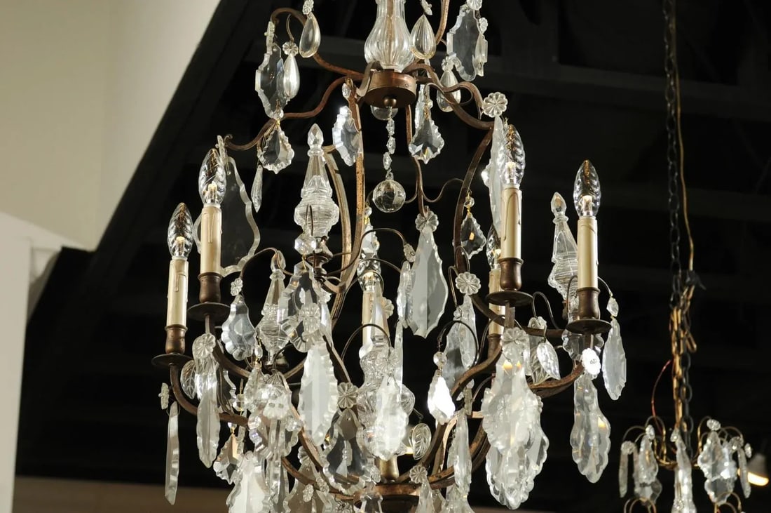 Late 19th Century French Six-Light Crystal and Iron Chandelier with Obelisks - 5