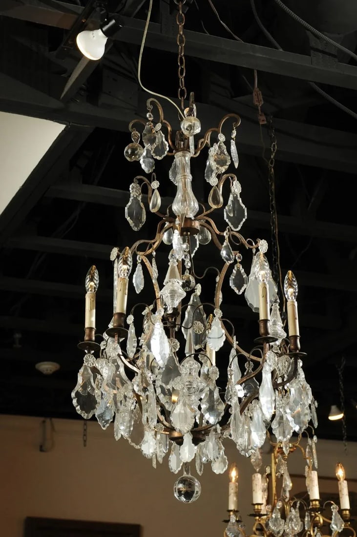 Late 19th Century French Six-Light Crystal and Iron Chandelier with Obelisks - 6