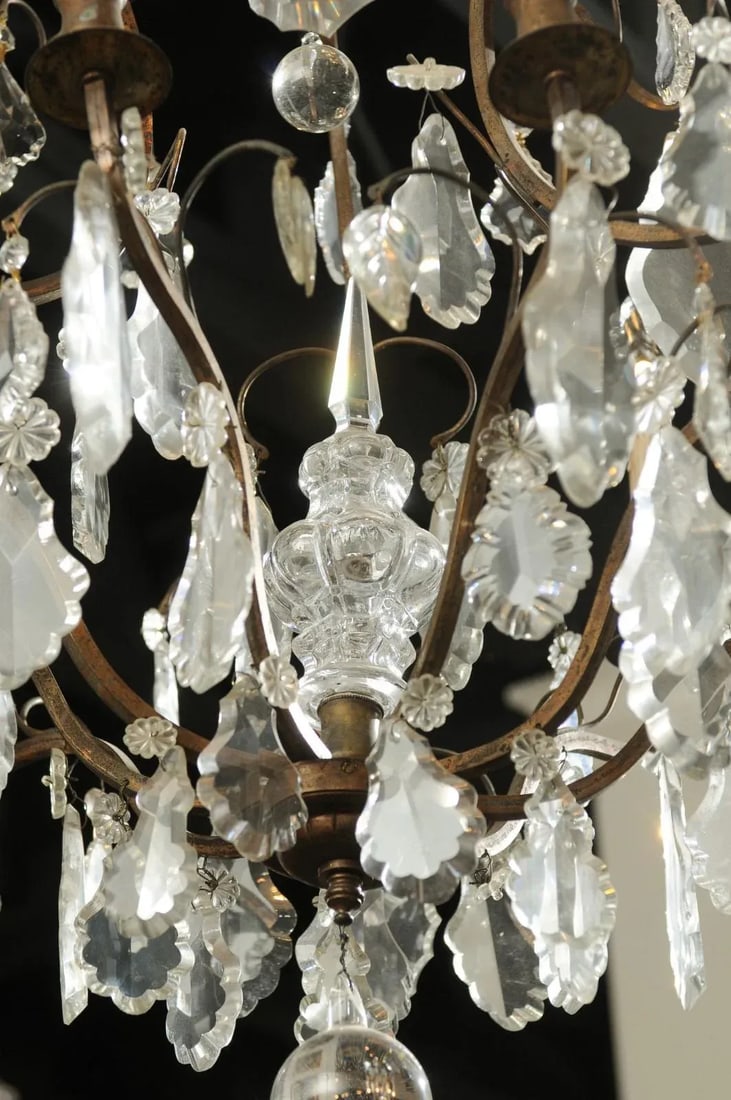 Late 19th Century French Six-Light Crystal and Iron Chandelier with Obelisks - 7