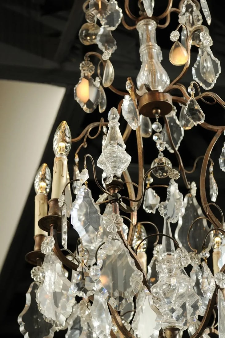 Late 19th Century French Six-Light Crystal and Iron Chandelier with Obelisks - 8