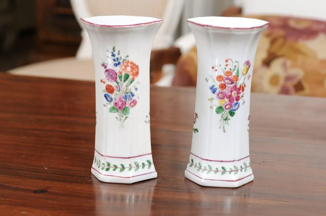 1805 Italian Porcelain Vases with Colorful Painted Floral Motifs - A Pair - 12