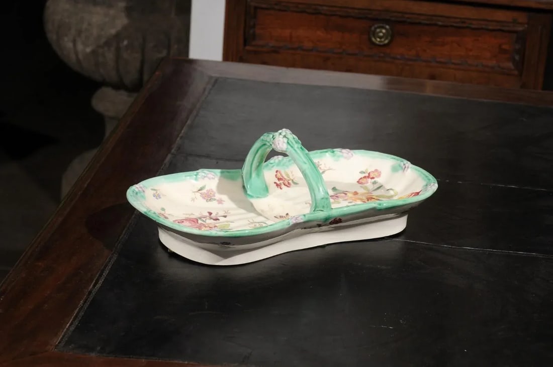 French 19th Century Longchamp Majolica Asparagus Server with Floral Decor - 2