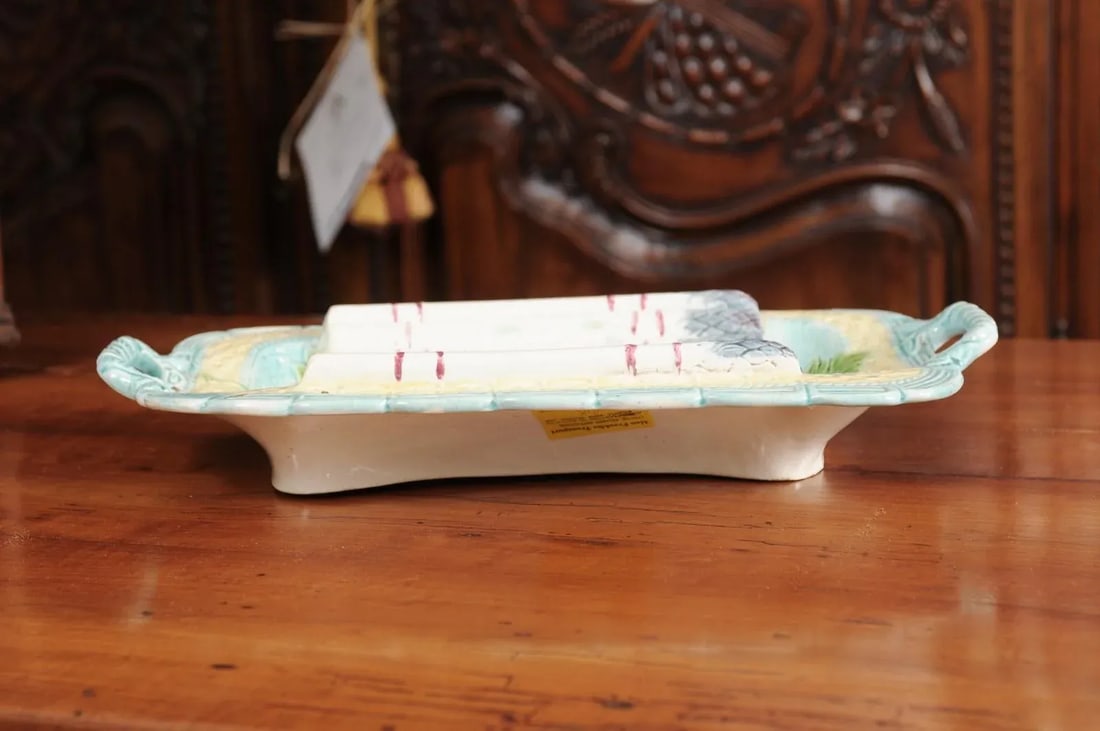 1850s Majolica Green & Purple Asparagus Platter - 10