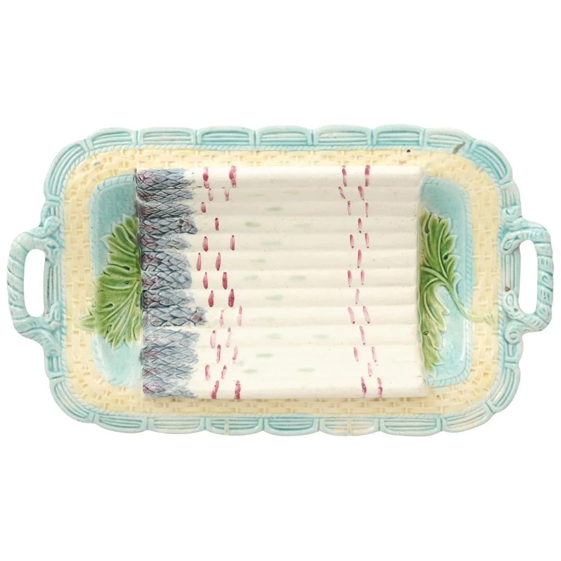 1850s Majolica Green & Purple Asparagus Platter - 12