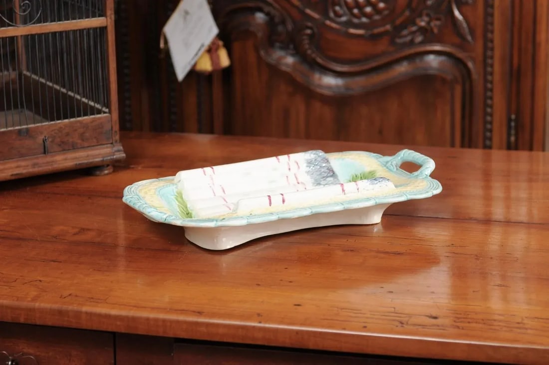 1850s Majolica Green & Purple Asparagus Platter - 2