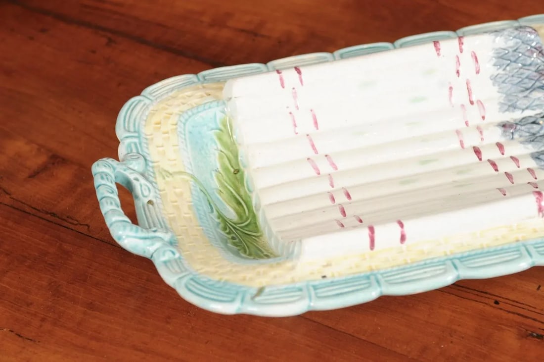1850s Majolica Green & Purple Asparagus Platter - 5