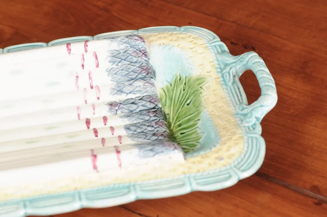 1850s Majolica Green & Purple Asparagus Platter - 6