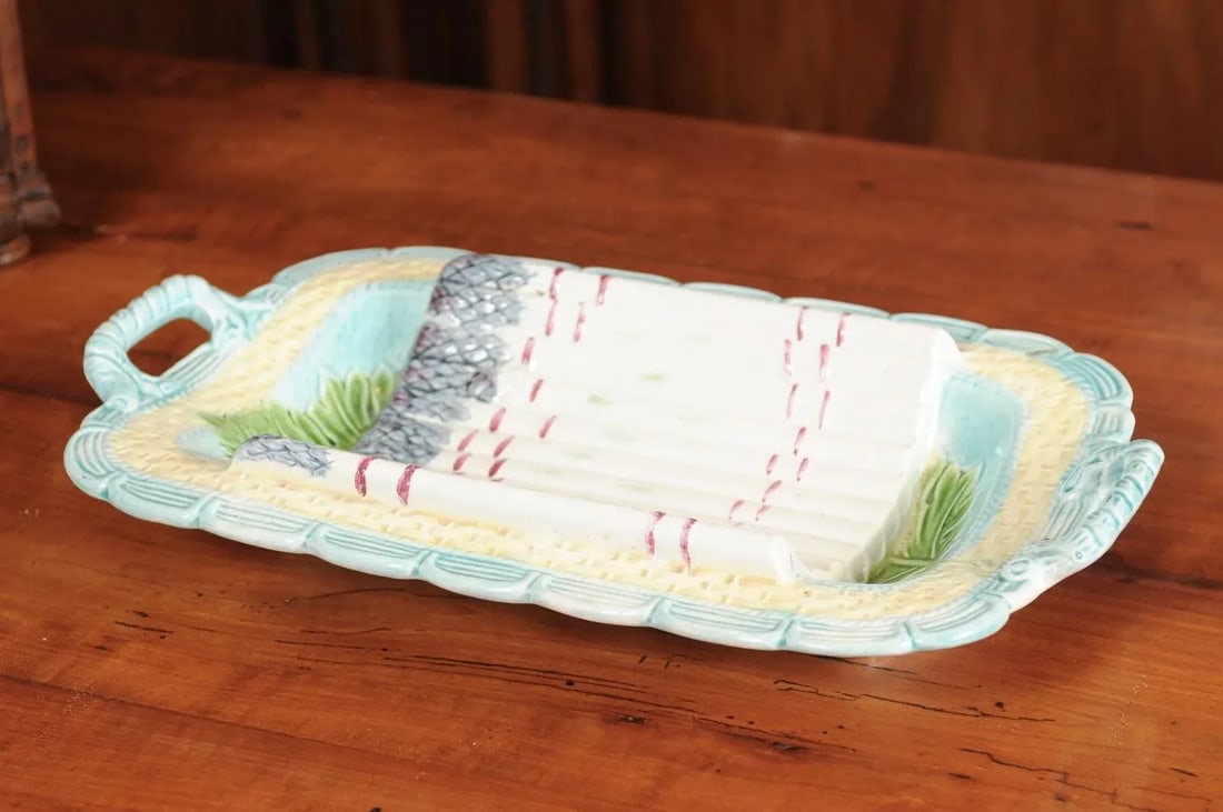 1850s Majolica Green & Purple Asparagus Platter - 7
